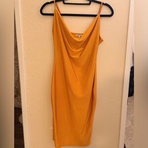 Elegant Yellow Draped Dress